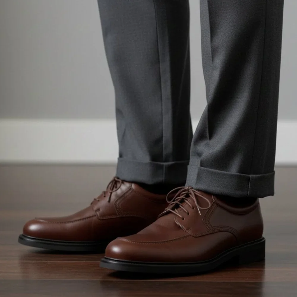 Bill Blass Men's 13 Brown Leather Mock Toe Derby Oxford Dress Shoes Comfort Sole